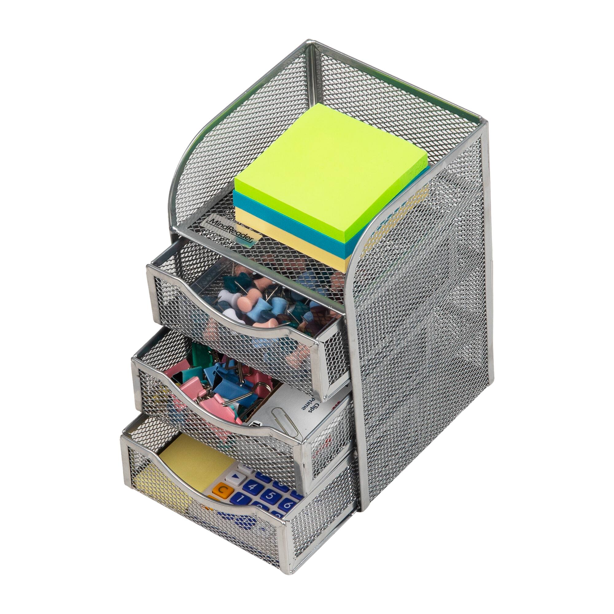Mind Reader Desktop Accessory Storage, Paper Binder Clip Basket, Workspace, Office, Metal Mesh, 4.75"L x 5"W x 8"H, Silver